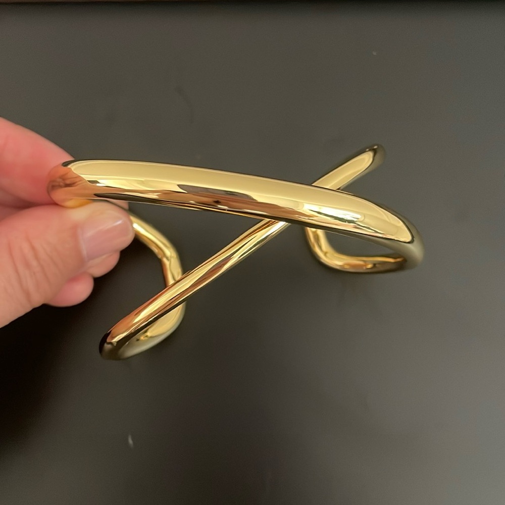 Polished Gold Crisscross Open Cuff Bracelet for Women